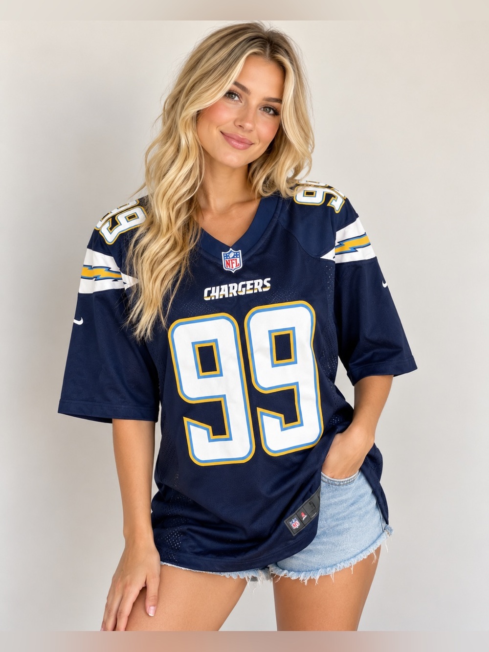 Nike Navy Los Angeles Chargers #99 Football Jersey with White & Yellow Accents - Picture 1 of 5